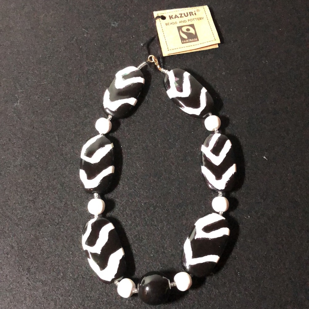 Kazuri Kenyan Beaded Beautiful Black Pearl Handmade Necklace